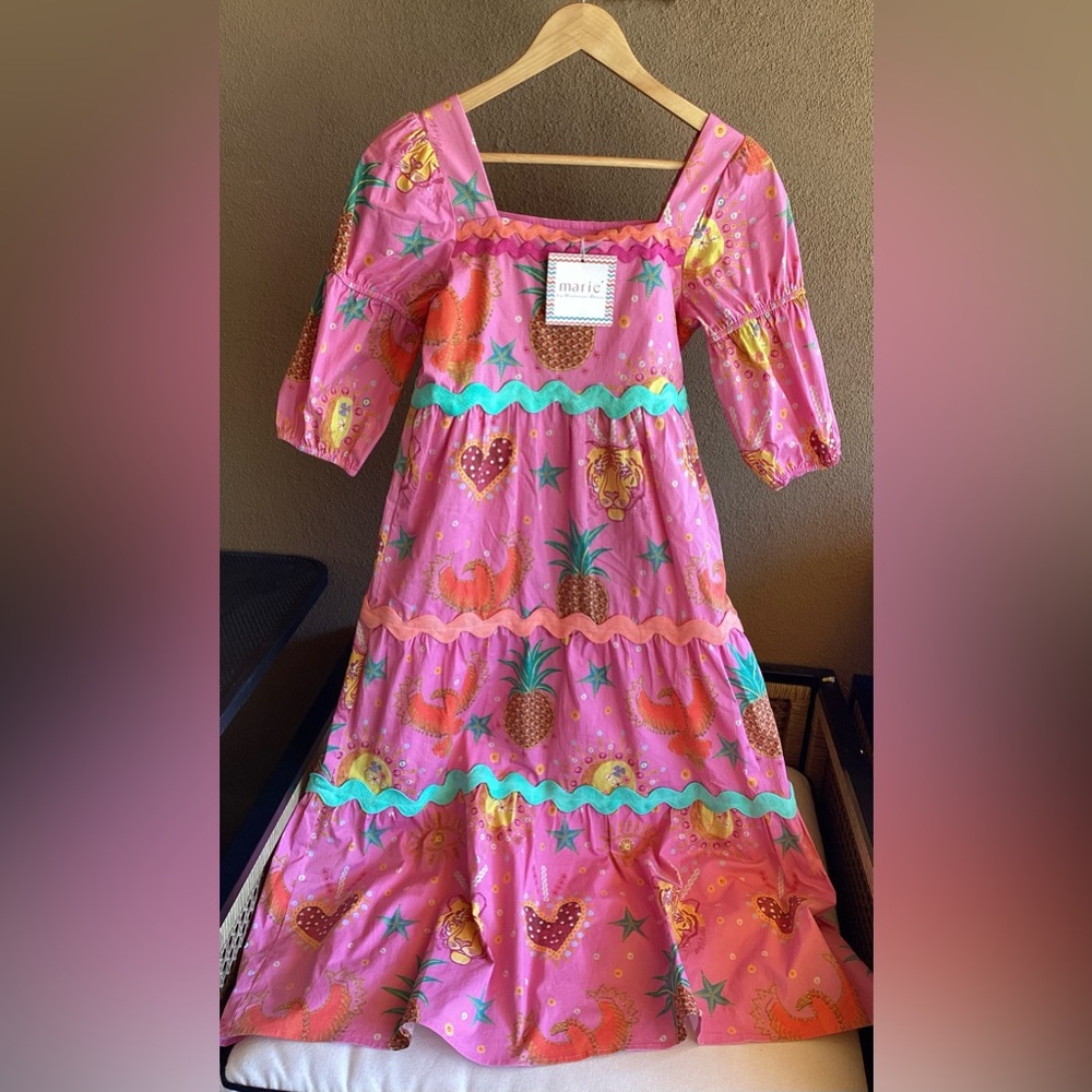 NWT Victoria Dunn MARIÉ Pink Tropical Maxi Dress Size XS
